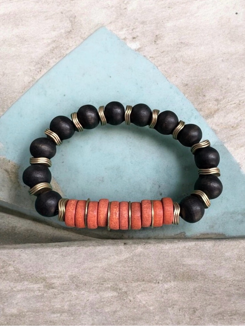 Plunder Black Beaded Bracelet with Terracotta Discs